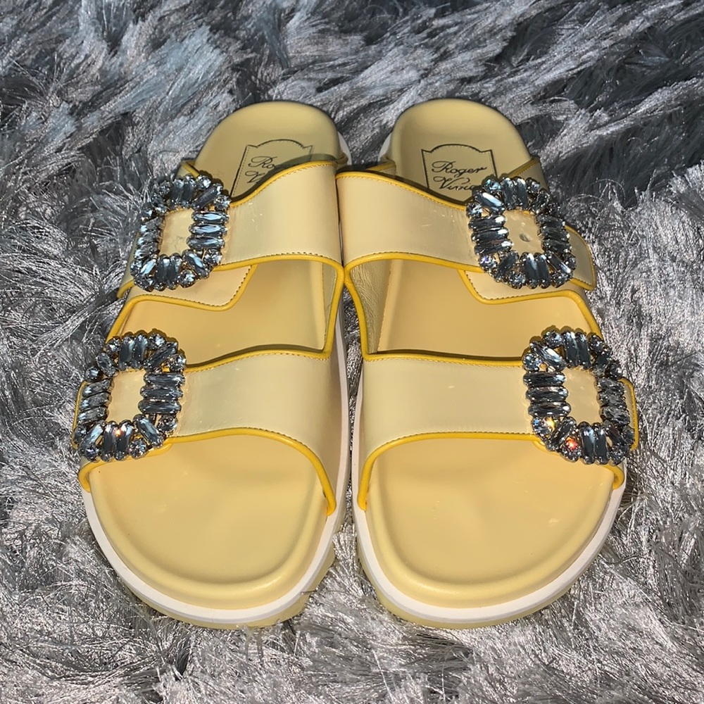 Roger Vivier | Open Toe Rubber Sole Casual Style Street Style Plain Leather New